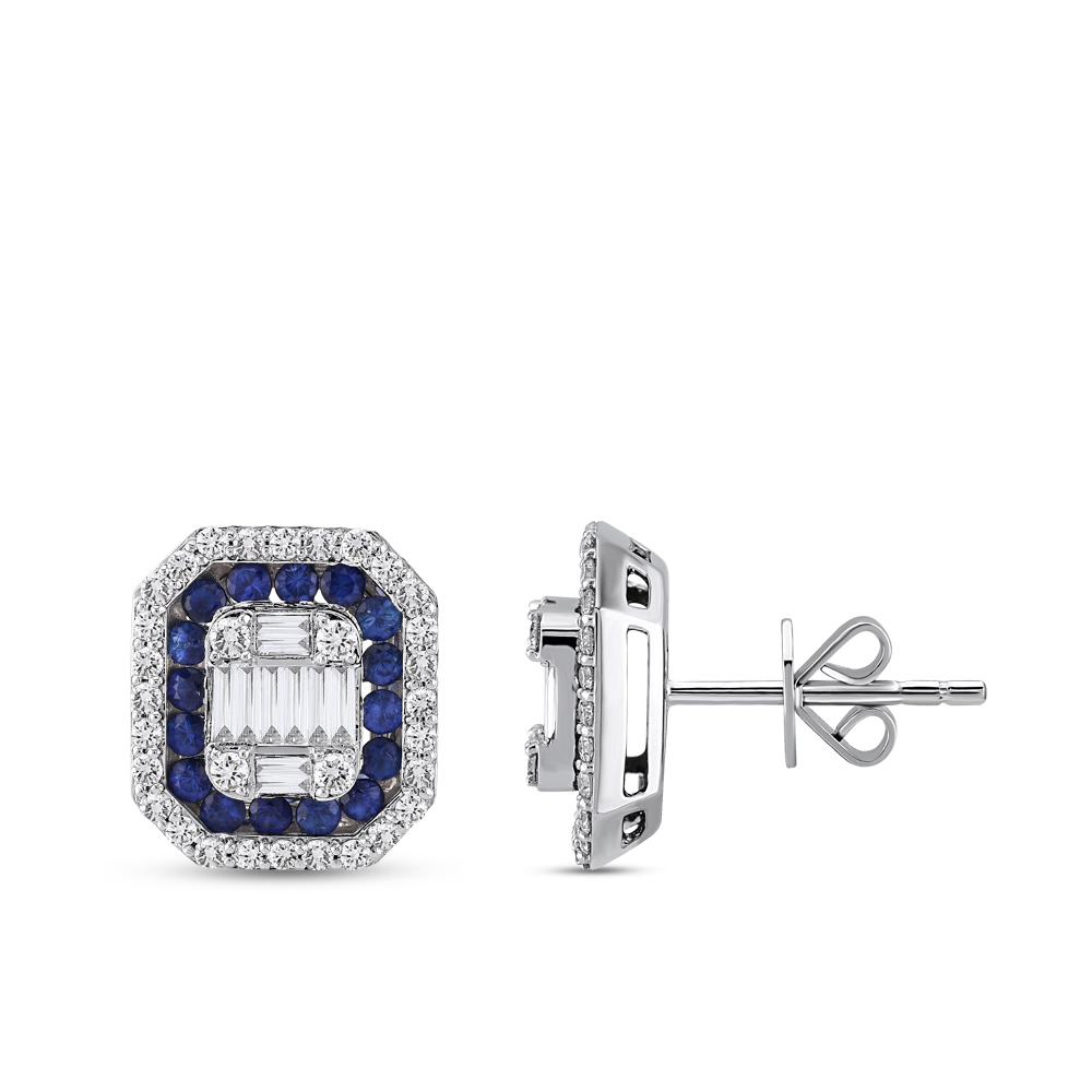 1,63 Karat Baget Pırlanta Safir Küpe