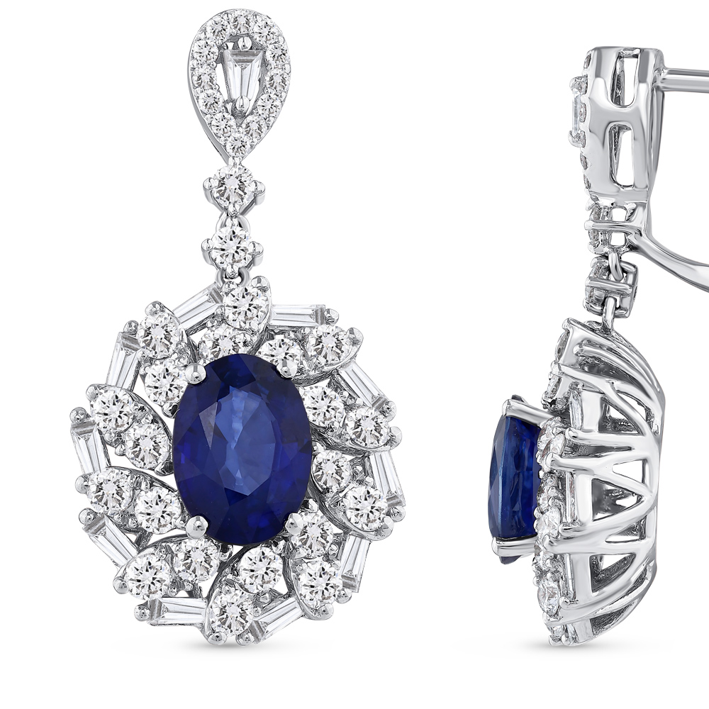 2,90 Karat Pırlanta Safir Küpe
