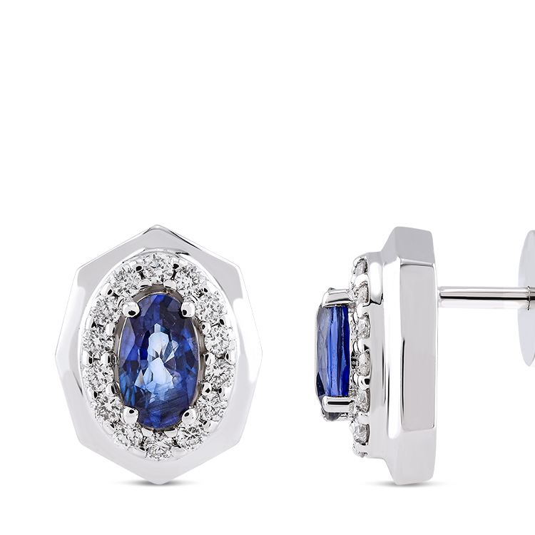 0,76 Karat Pırlanta Safir Küpe