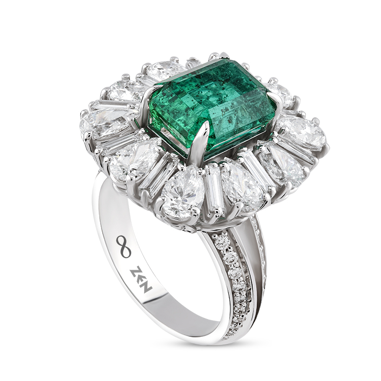 7,43 Karat Pırlanta Zümrüt Yüzük