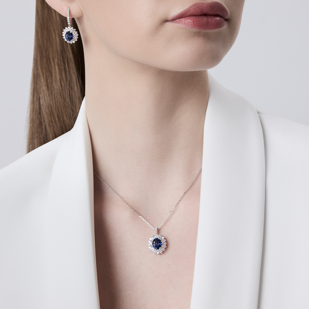 3,44 Karat Pırlanta Safir Küpe