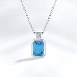 Pırlantalı Blue Topaz Kolye